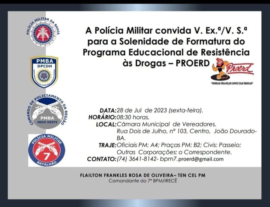 CONVITE PARA FORMATURA DO PROERD.