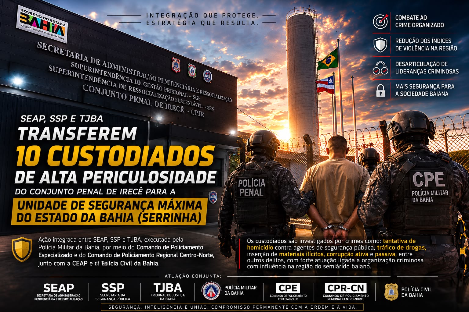 NOTICIAS DA POLICIA: TJBA, SSP e SEAP TRANSFEREM DEZ CUSTODIADOS DE ALTA PERICULOSIDADE PARA A UNIDADE DE SEGURANÇA MÁXIMA DO ESTADO